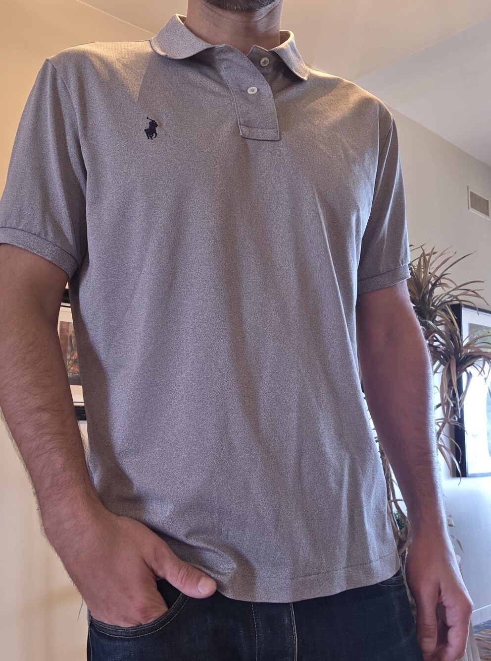 Ralph Lauren Performance Polo Short-Sleeve Button Shirt - Gray